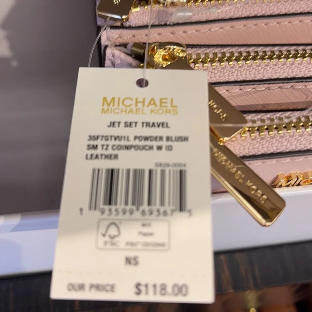 Michael Kors Jet Set Travel Small Leather Top Zip Coin Pouch With ID